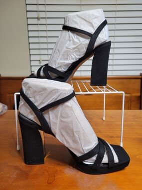 Franco Sarto Black Strappy Block Heel Sandals